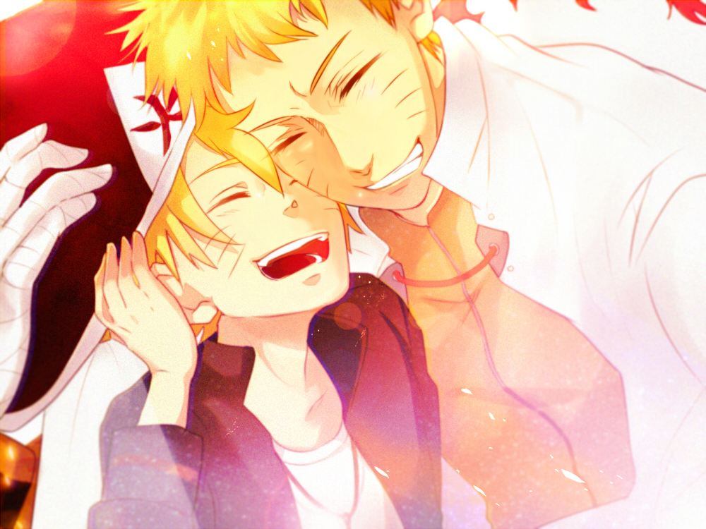 2boys, bandages, blonde_hair, cape, closed_eyes, father_and_son, grin, hat