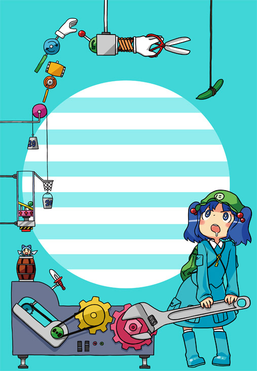 bag, blue_eyes, blue_hair, chibi, cirno, cucumber, ebi_(daidalwave), ebi_(pixiv)
