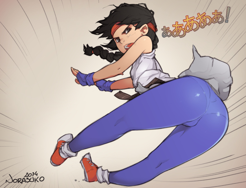 1girl, ass, braid, breasts, brown_eyes, brown_hair, dougi, fatal_fury