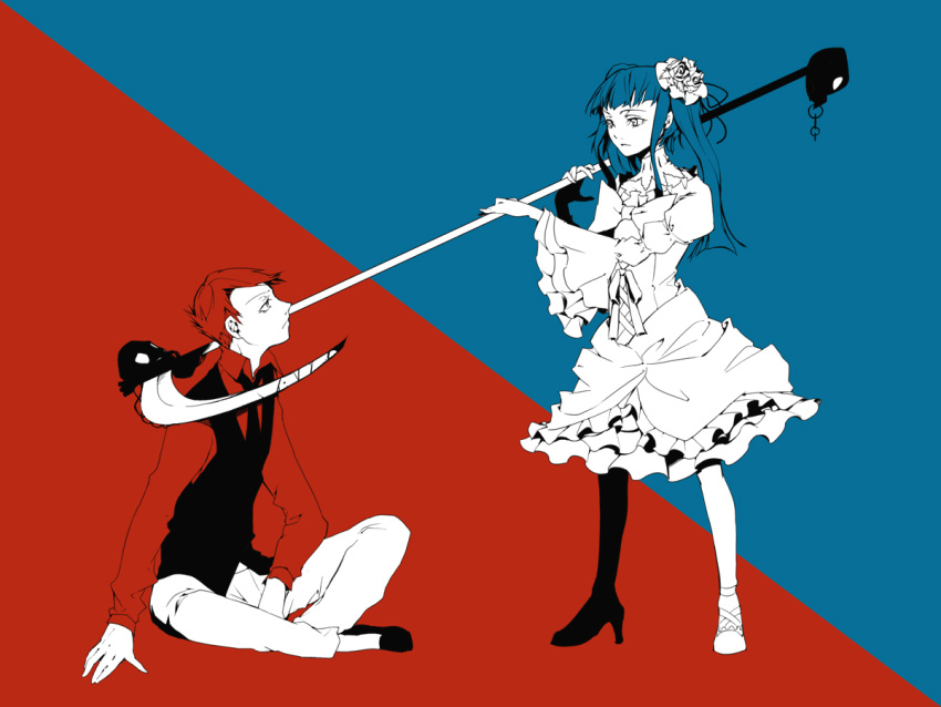 35_(pixiv), choker, furudo_erika, long_hair, ribbon, scythe, twintails, umineko_no_naku_koro_ni