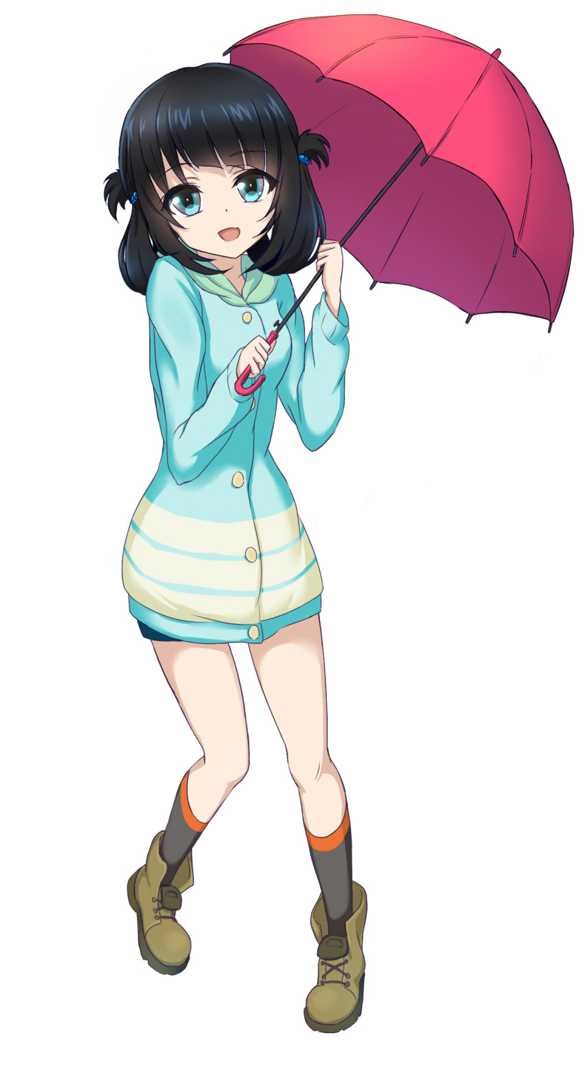1girl, black_hair, blue_eyes, folded_hair, hair_rings, highres, kohinata_(sdu0628), long_hair