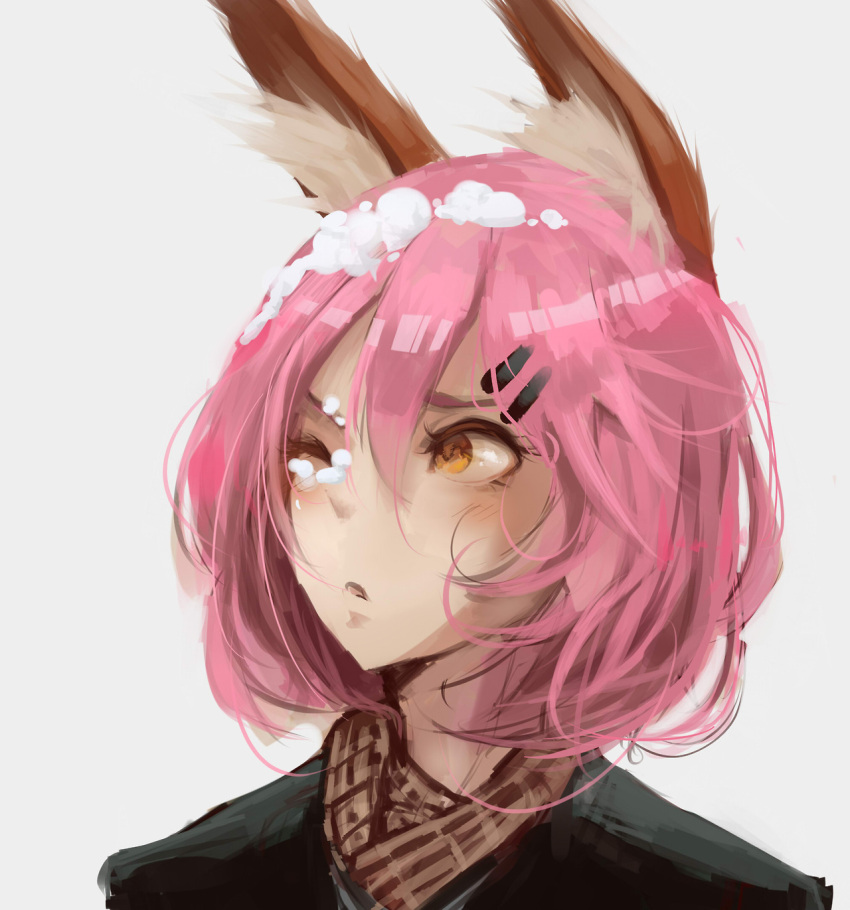 1girl, animal_ears, borrowed_character, face, fox_ears, hair_ornament, hairclip, highres
