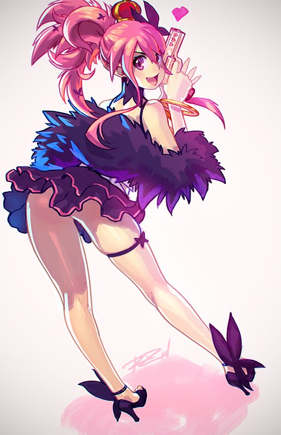 1girl, anklet, bangle, bent_over, bracelet, crown, detached_collar, disgaea