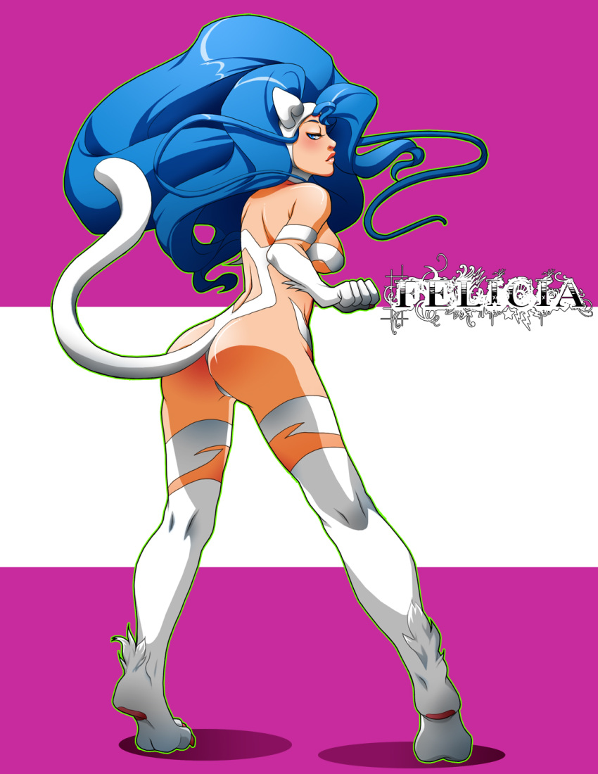 1girl, animal_ears, ass, big_hair, blue_eyes, blue_hair, breasts, cat_ears