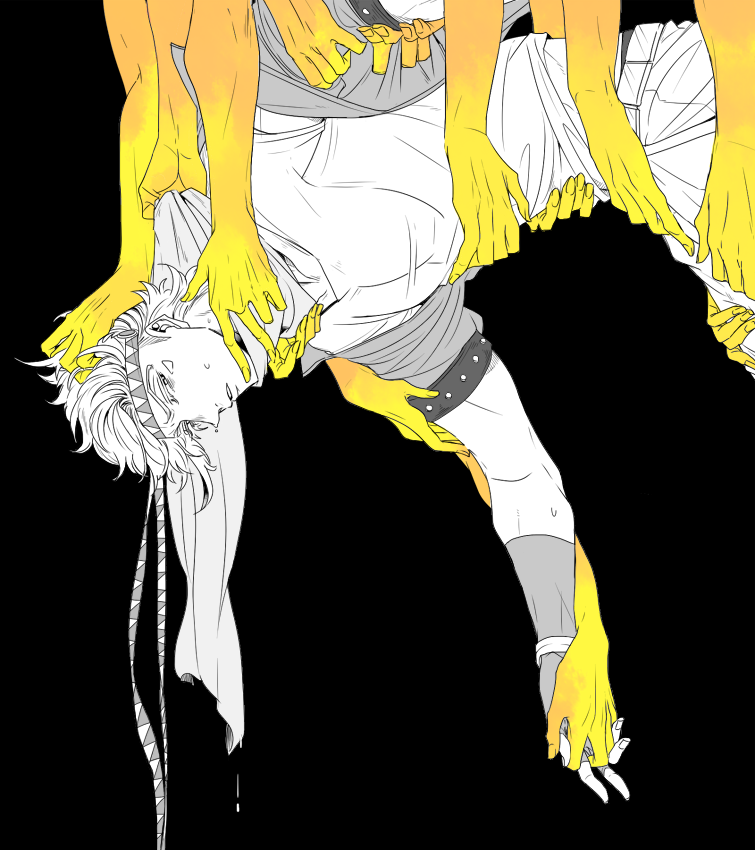 1boy, caesar_anthonio_zeppeli, disembodied_limb, facial_mark, feathers, hair_feathers, headband, jojo_no_kimyou_na_bouken