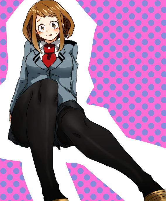 1girl, blush, boku_no_hero_academia, brown_eyes, brown_hair, pantyhose, school_uniform, short_hair