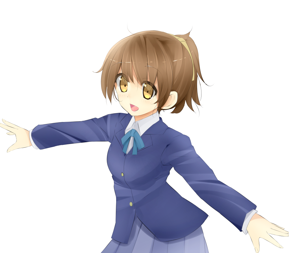 1girl, brown_eyes, brown_hair, hirasawa_ui, k-on!, outstretched_arms, ponytail, short_hair