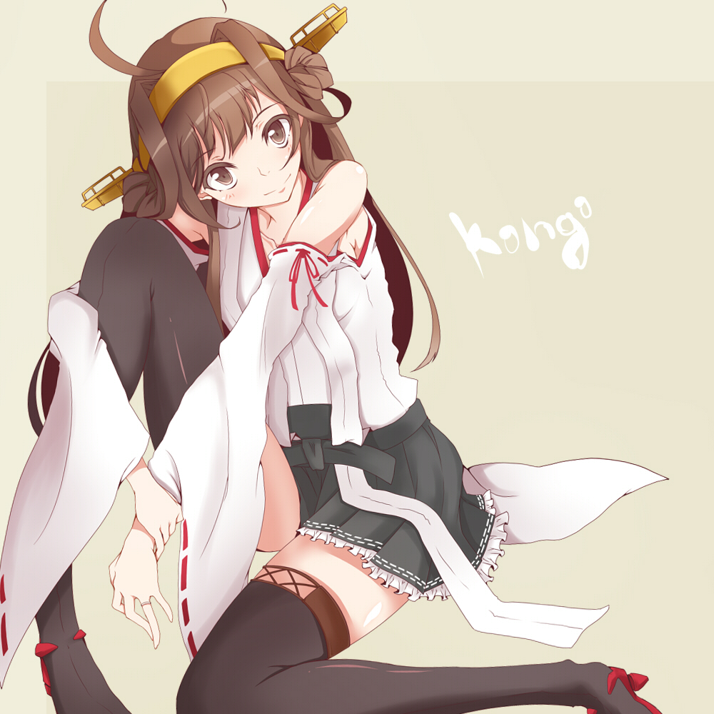 brown_eyes, brown_hair, double_bun, hairband, kantai_collection, kongou_(kantai_collection), long_hair, nontraditional_miko