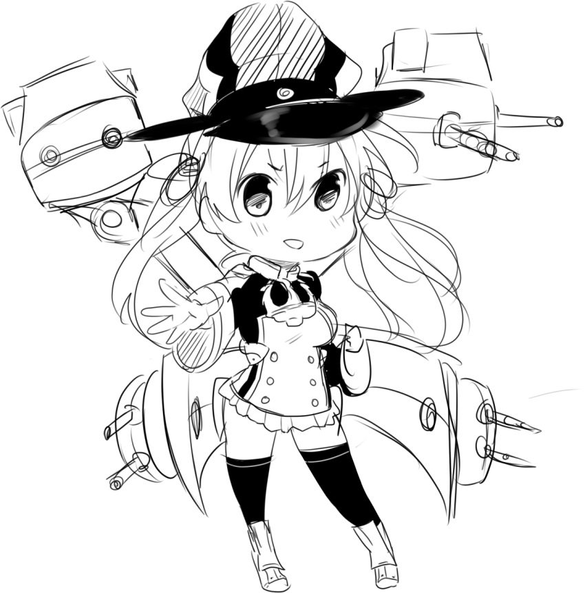 1girl, anchor_hair_ornament, blush, chibi, hair_ornament, hair_ribbon, hat, highres