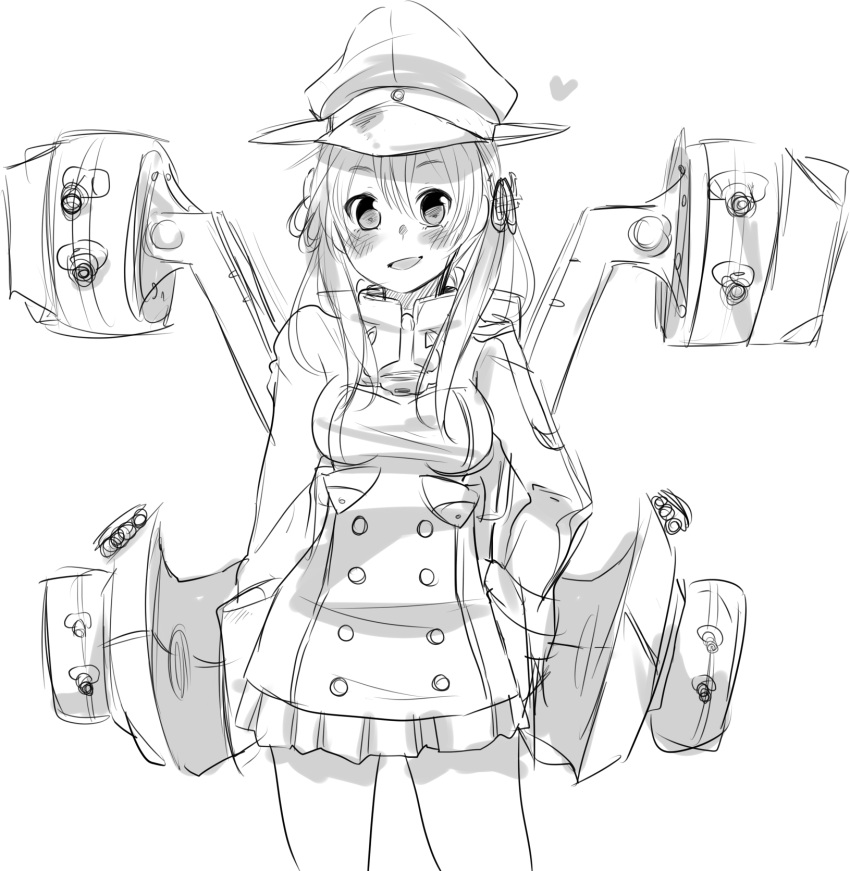 1girl, :d, anchor_hair_ornament, blush, hair_ornament, hair_ribbon, hand_on_hip, hat