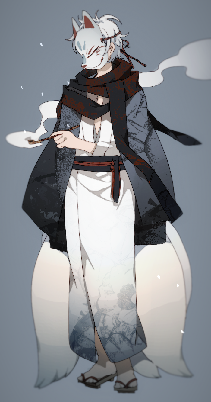 1boy, fox_mask, geta, highres, japanese_clothes, kimono, mask, original
