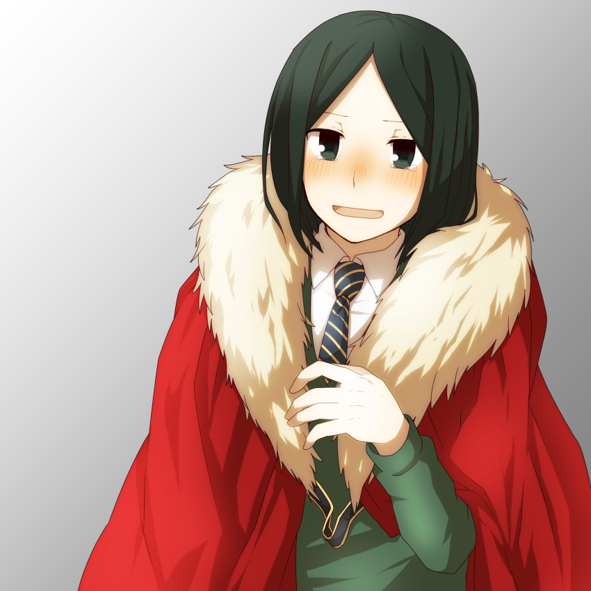 1boy, bangs, black_eyes, black_hair, blush, cape, fate/zero, fate_(series)