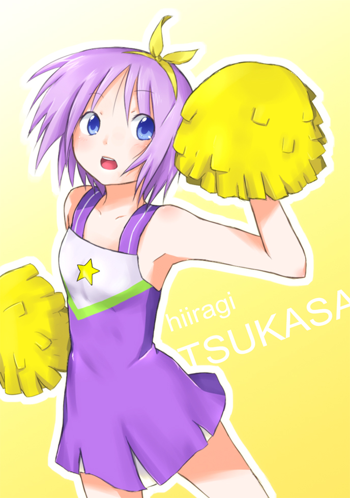 cheerleader, hiiragi_tsukasa, izumi_(q!), lucky_star, pom_poms, purple_hair, short_hair