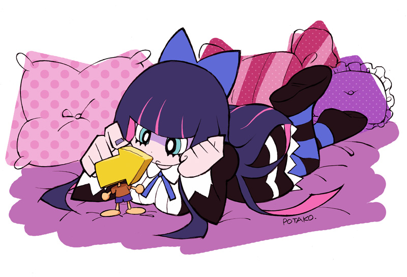 1girl, arm_support, blue_eyes, bow, directional_arrow, dress, hair_bow, long_hair