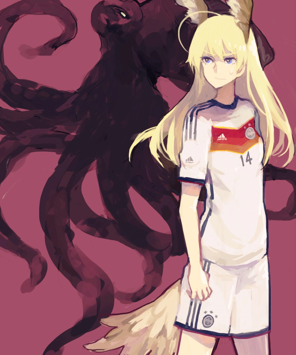 1girl, ahoge, blonde_hair, hanna-justina_marseille, head_wings, long_hair, number, shirono_kuma