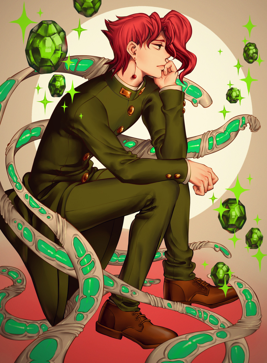 1boy, emerald, gakuran, green_eyes, hierophant_green, highres, jojo_no_kimyou_na_bouken, kakyouin_noriaki