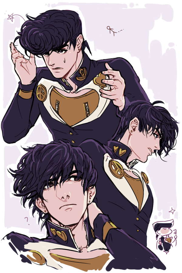 1boy, blue_hair, comb, gakuran, hair_down, higashikata_jousuke, jojo_no_kimyou_na_bouken, messy_hair