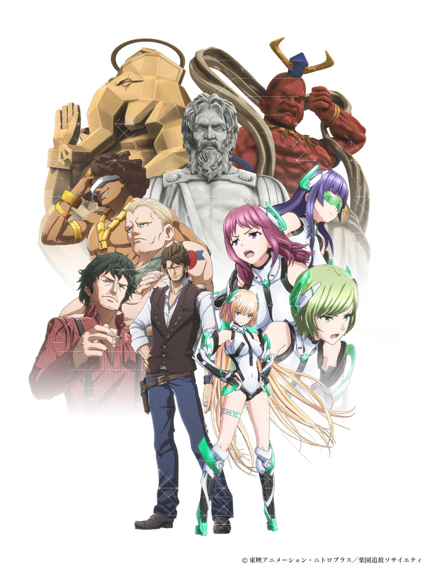 angela_balzac, aqua_eyes, beard, blonde_hair, boots, dingo_(expelled_from_paradise), expelled_from_paradise, facial_hair