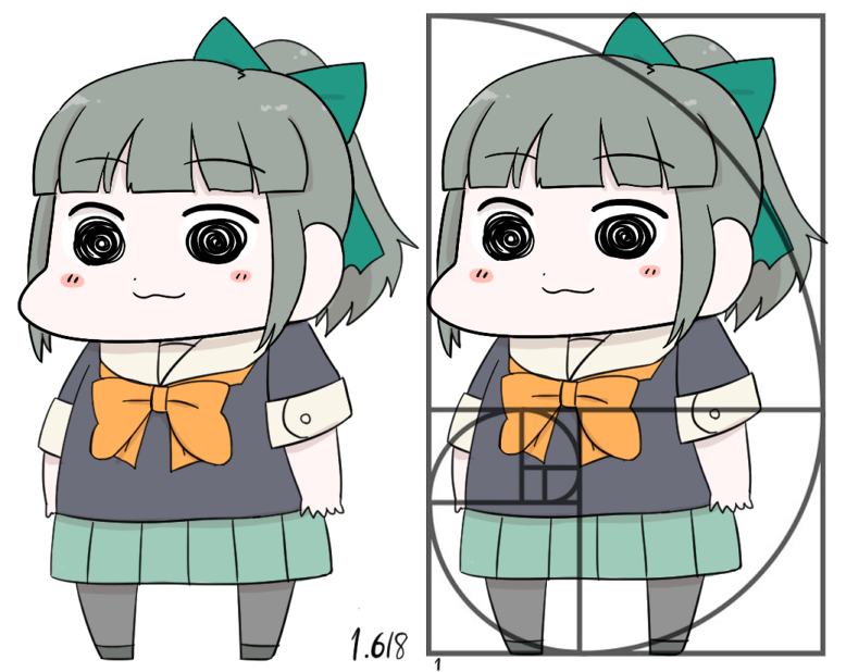 1girl, blush_stickers, bow, chibi, fibonacci_sequence, gaiko_kujin, golden_rectangle, hair_bow