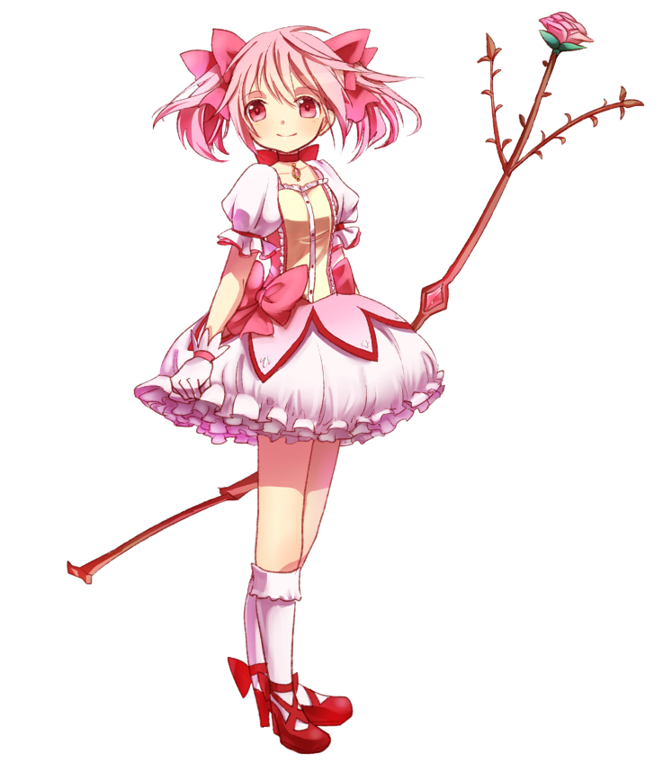 bow_and_arrow, choker, flower, magical_girl, mahou_shoujo_madoka_magica, pink_eyes, pink_hair, ribbon