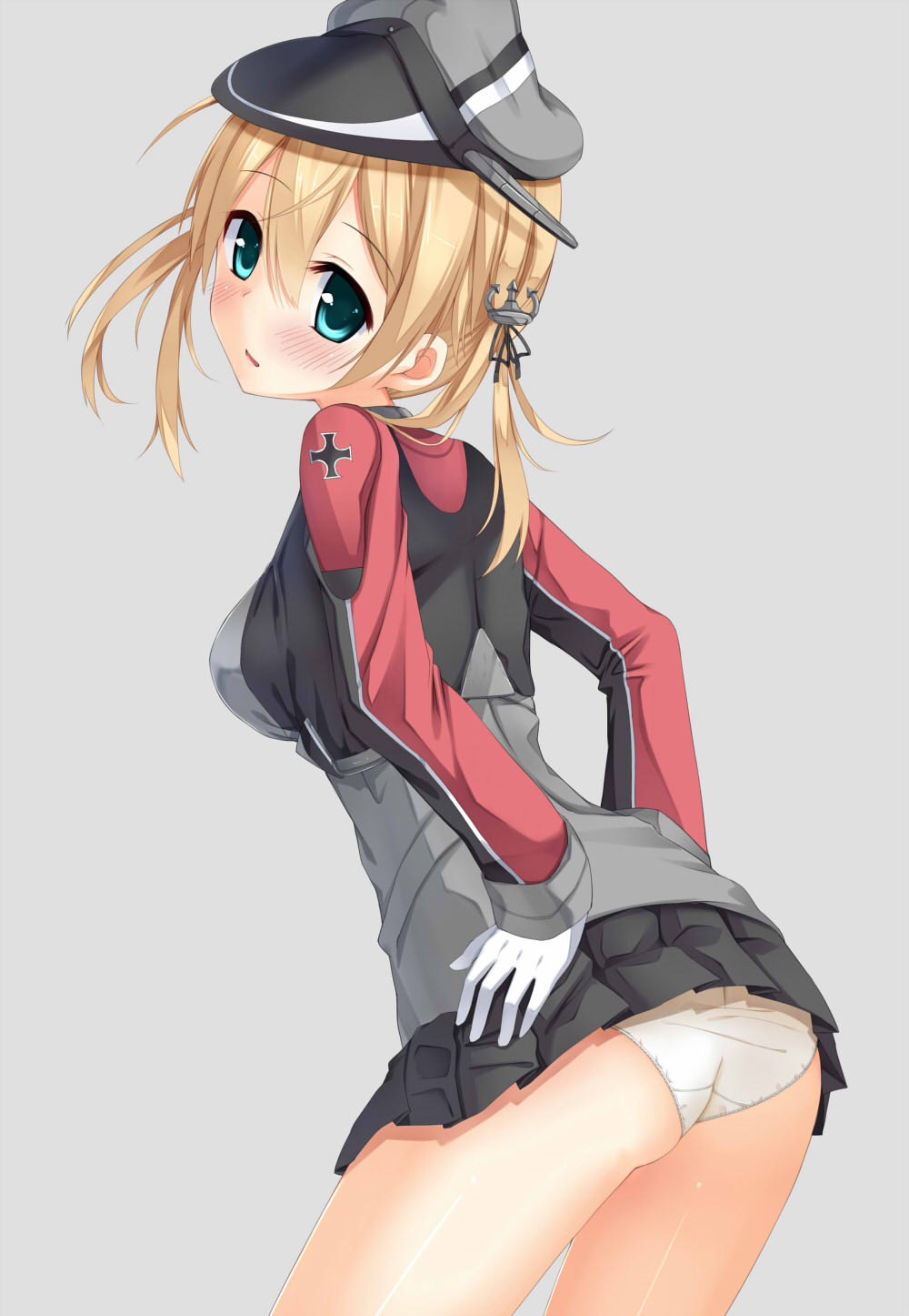 1girl, anchor_hair_ornament, ass, blonde_hair, blue_eyes, blush, fujieda_uzuki, gloves