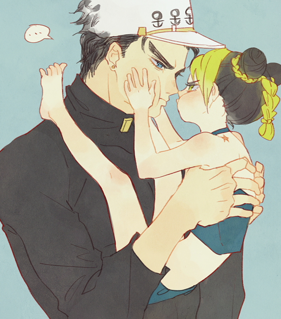 1boy, 1girl, barefoot, black_hair, blue_eyes, child, double_bun, face_squish