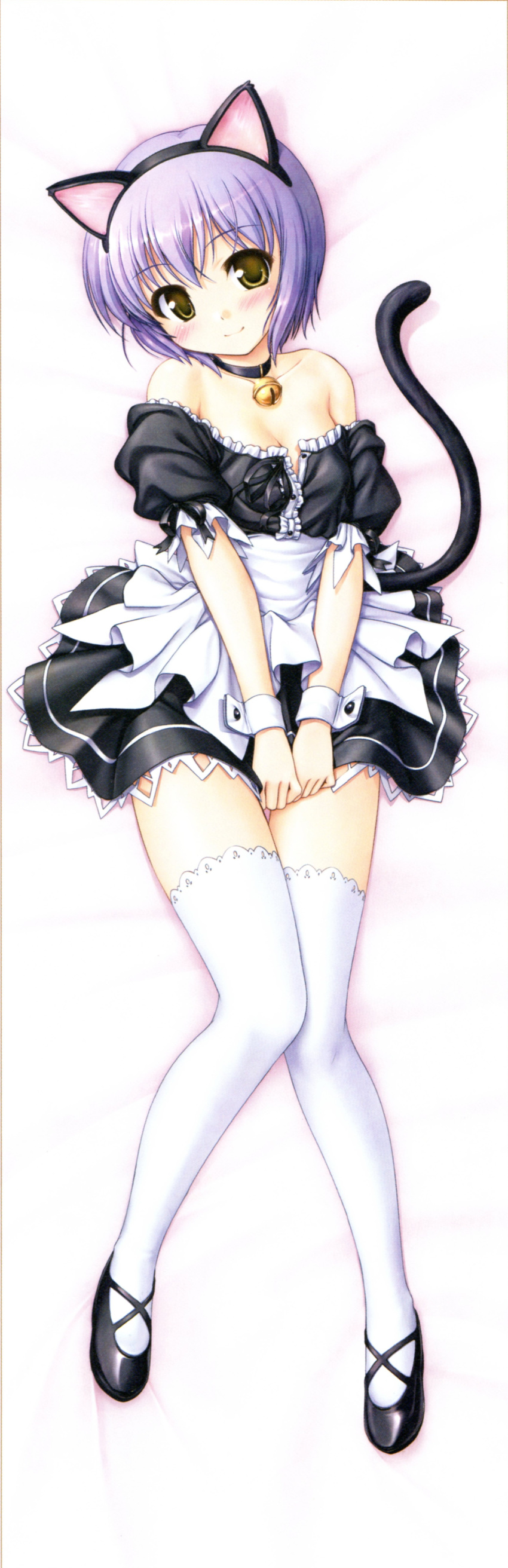 1girl, absurdres, animal_ears, bare_shoulders, bekkankou, bell, bell_collar, blush