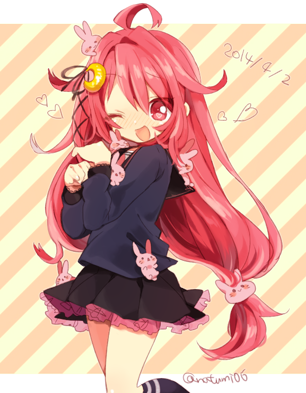 2014, hair_ornament, hair_ribbon, heart, kantai_collection, long_hair, natsumi_(natumi06), rabbit