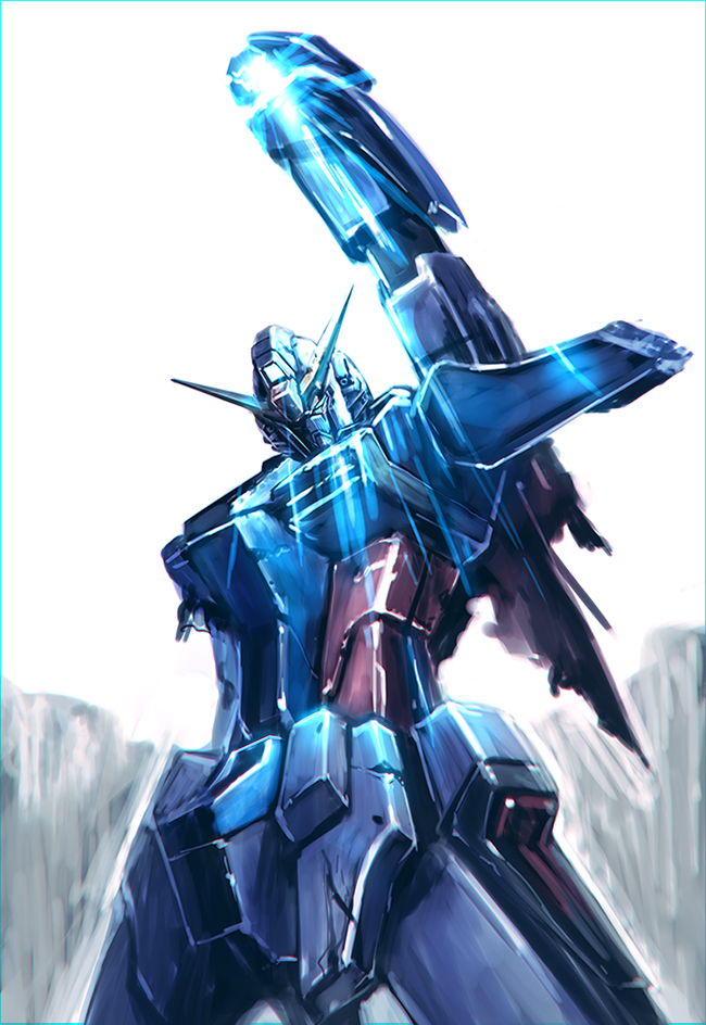 amputee, banchengping@126, blue_eyes, crack, damaged, destiny_gundam, glowing, gundam