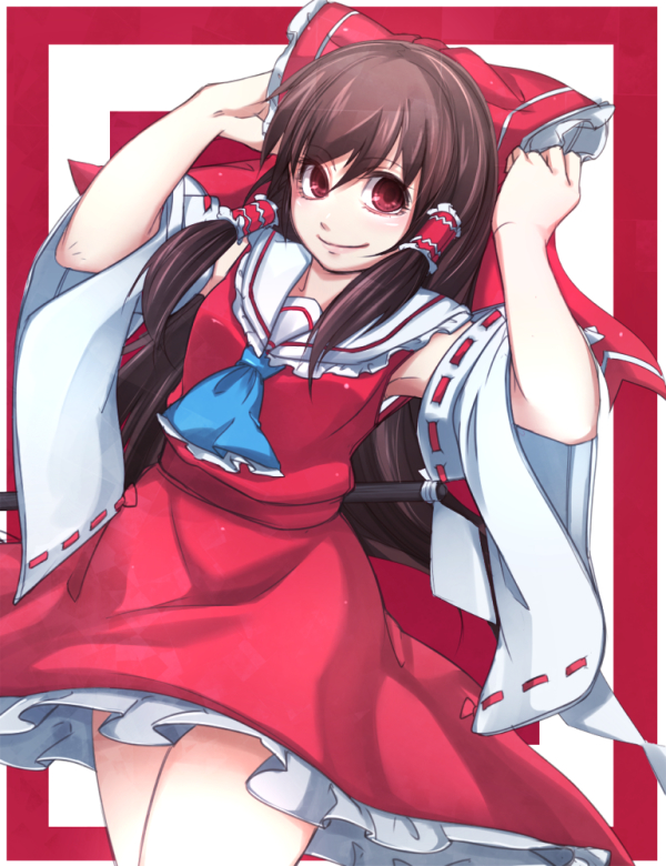 1girl, ascot, bow, brown_hair, detached_sleeves, hair_bow, hair_tubes, hakurei_reimu