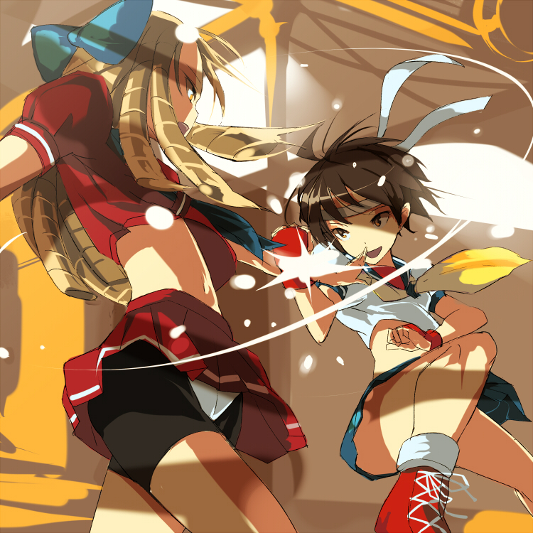 bandana, battle, blonde_hair, brown_hair, capcom, headband, kanzuki_karin, kasugano_sakura