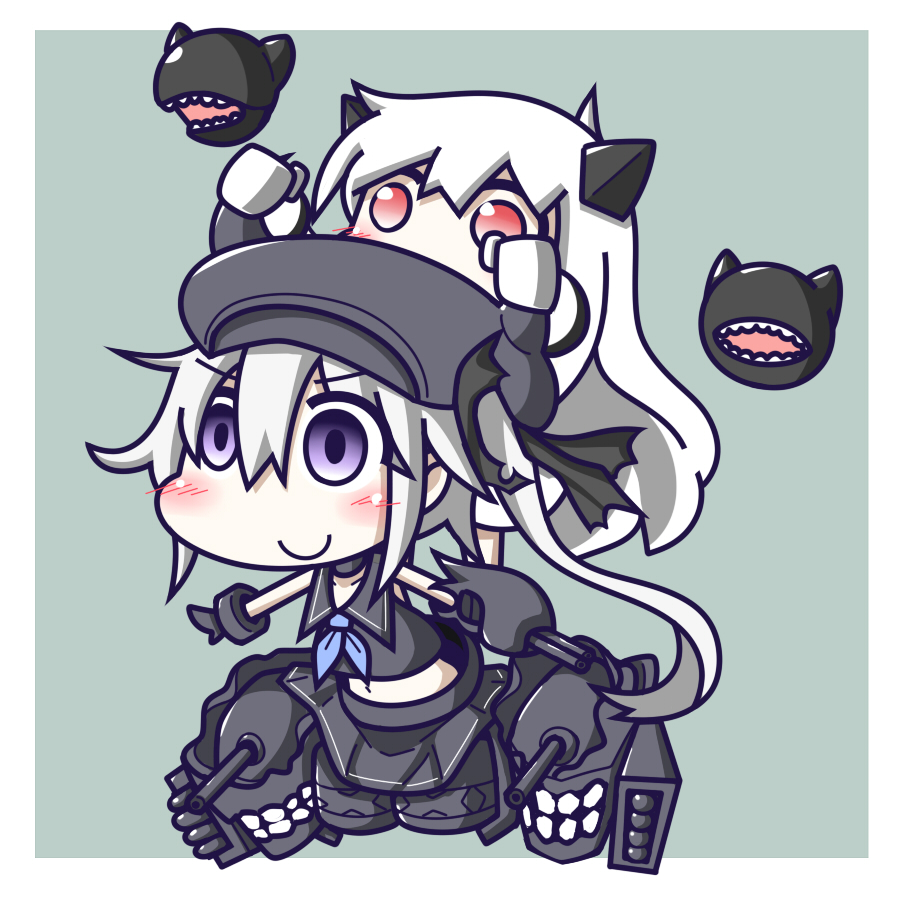 >:), 2girls, blush, destroyer_hime, feiton, kantai_collection, legless, multiple_girls