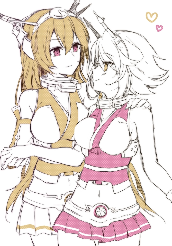 2girls, headgear, kantai_collection, long_hair, momoiro, multiple_girls, mutsu_(kantai_collection), nagato_(kantai_collection)