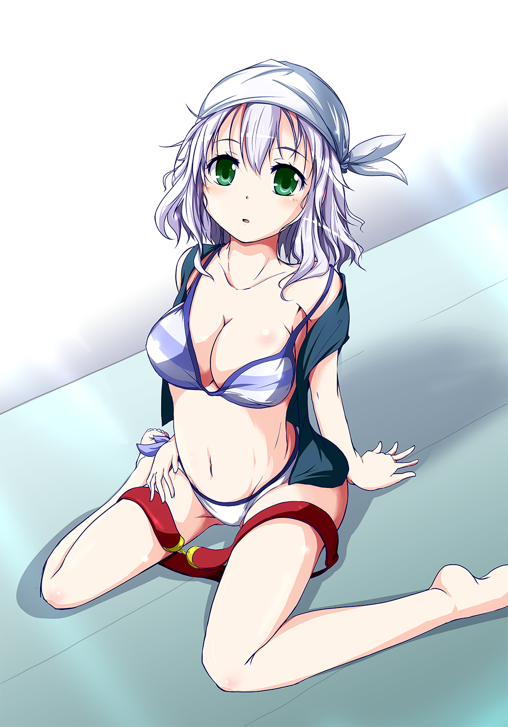 1girl, amagi_brilliant_park, bikini, breasts, cleavage, green_eyes, highres, large_breasts