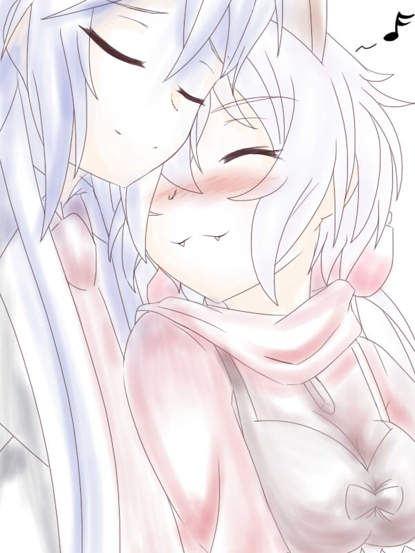 2girls, blue_hair, blush, breasts, closed, eyes, hiiragi_natsume, kazanari_tsubasa