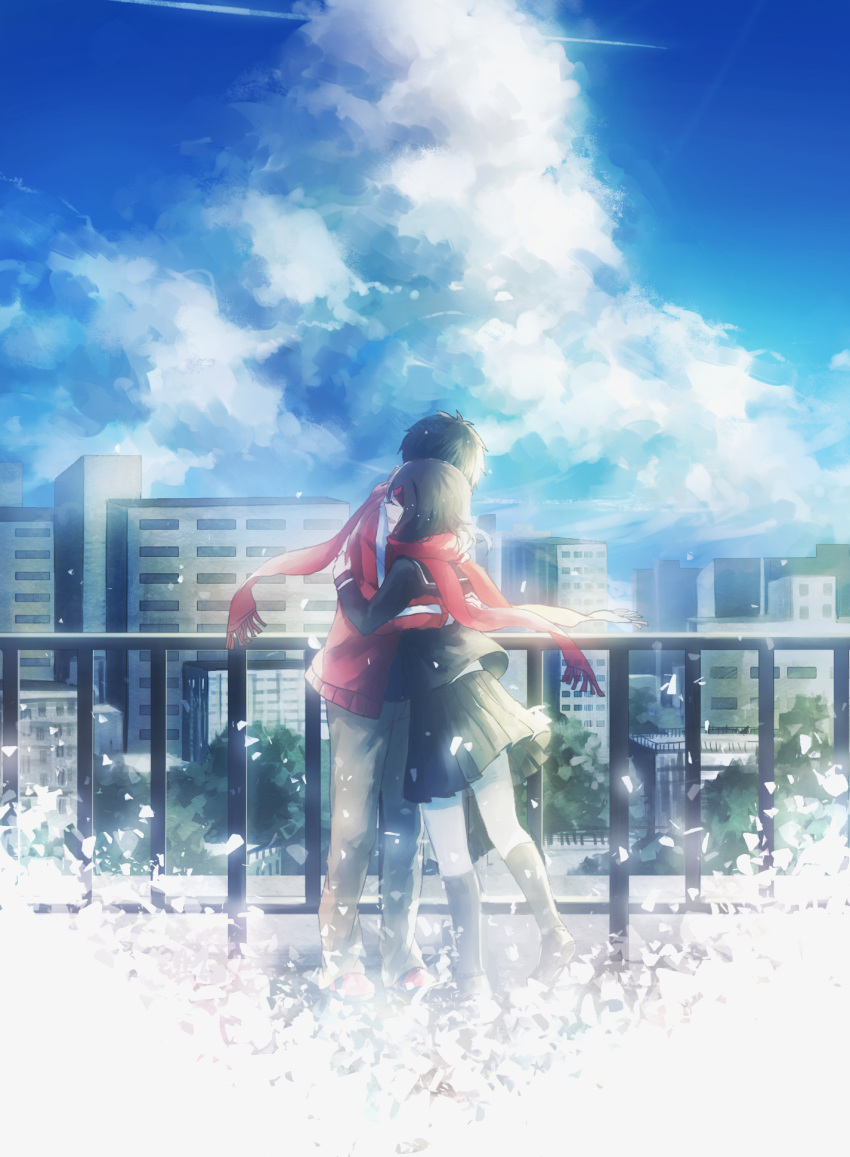 1boy, 1girl, black_hair, closed_eyes, domik, hair_ornament, hairclip, highres