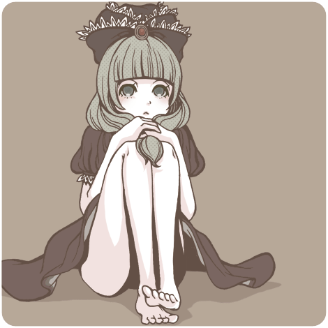 1girl, barefoot, bow, dress, frills, front_ponytail, green_eyes, green_hair