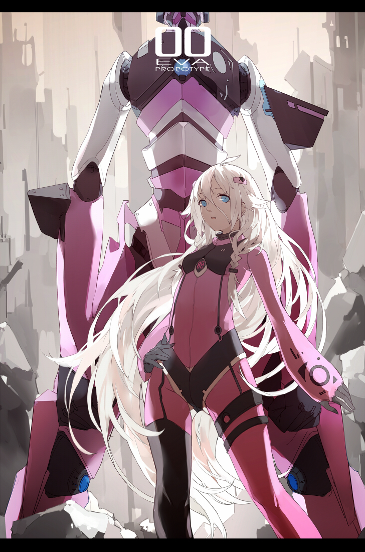 1girl, blue_eyes, hair_ornament, ia_(vocaloid), long_hair, looking_at_viewer, neon_genesis_evangelion, nine_(liuyuhao1992)