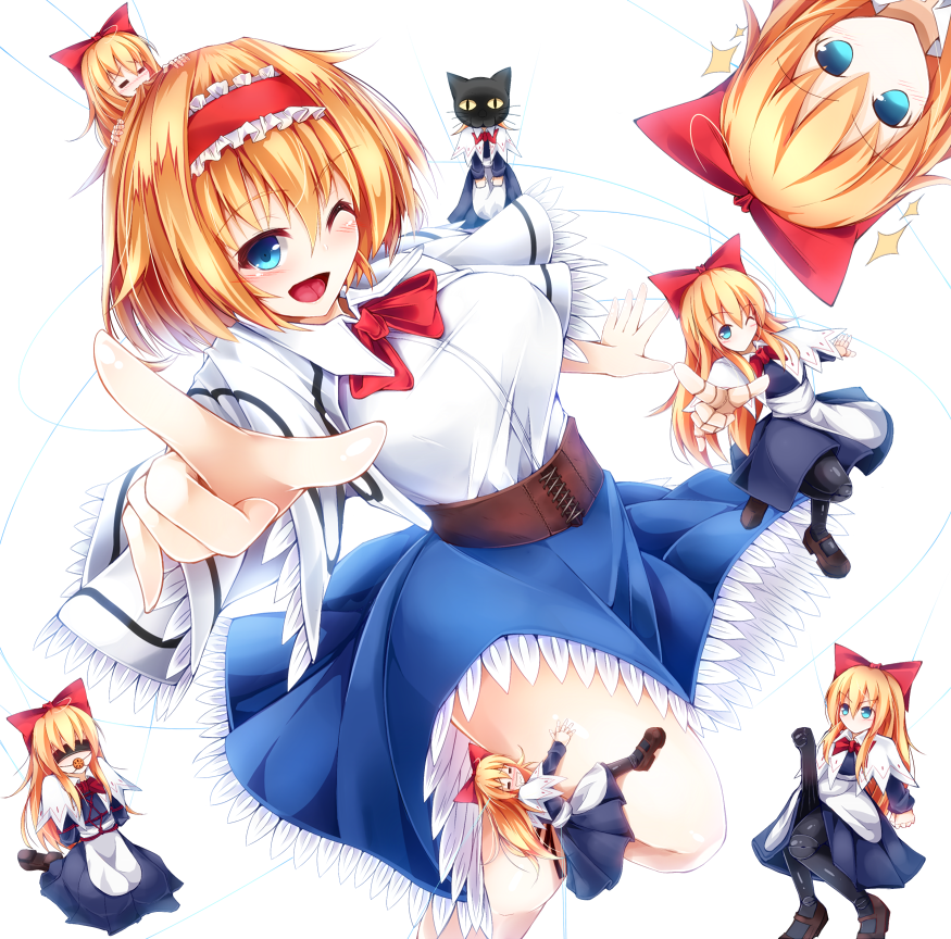 1girl, album_cover, alice_margatroid, ball_gag, biting, black_legwear, blindfold, blonde_hair