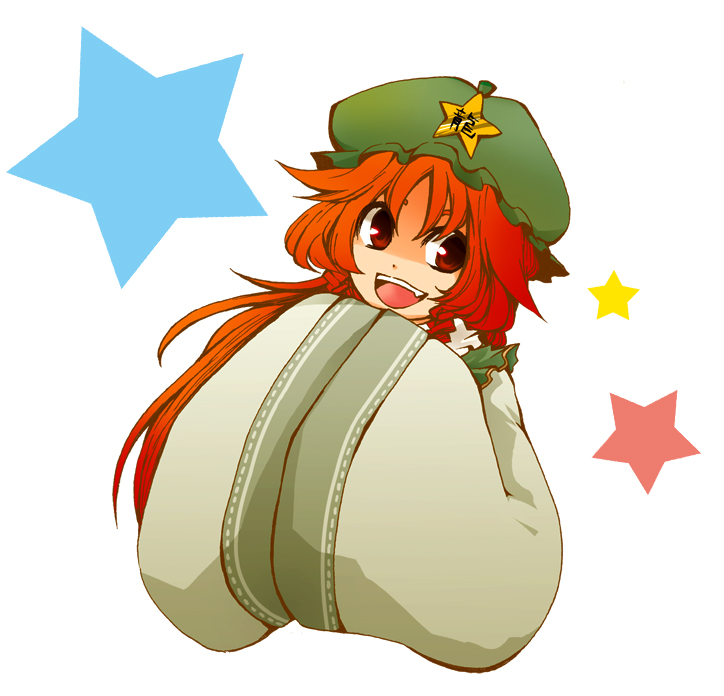 hat, hong_meiling, kadotarou, long_hair, parody, red_eyes, red_hair, redhead