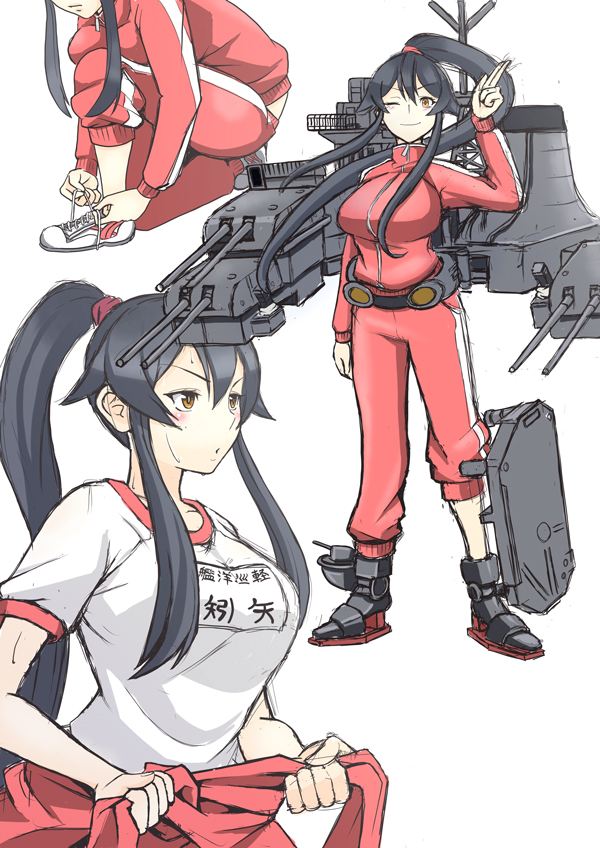 1girl, ;), akaneyu_akiiro, alternate_costume, black_hair, brown_eyes, kantai_collection, long_hair