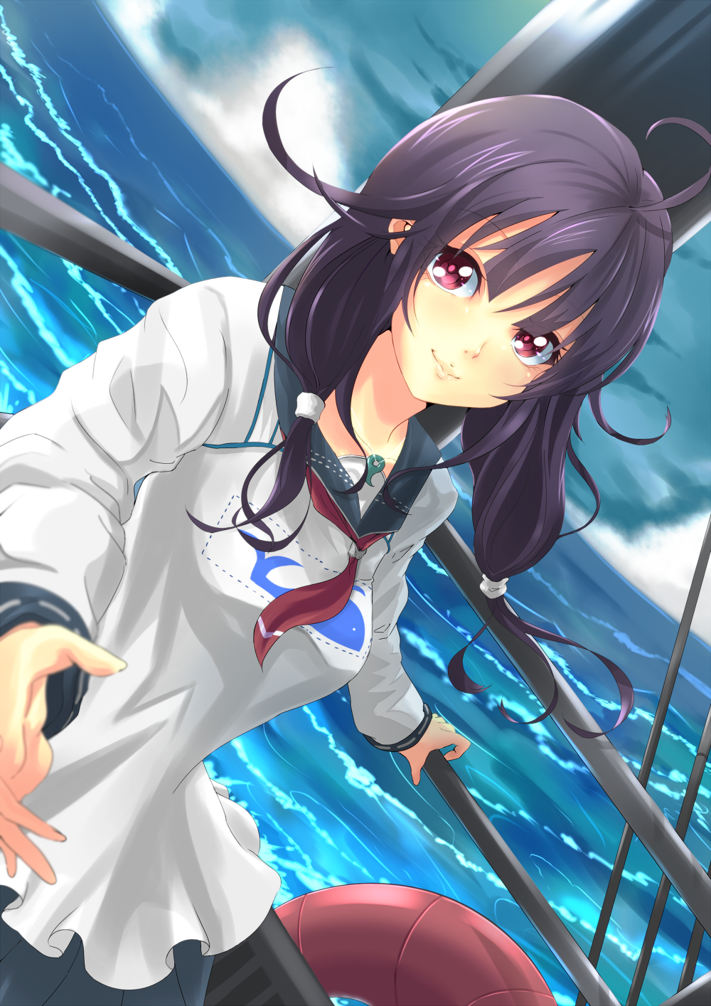 1girl, ahoge, dutch_angle, endouvocalotyu, highres, kantai_collection, long_hair, looking_at_viewer