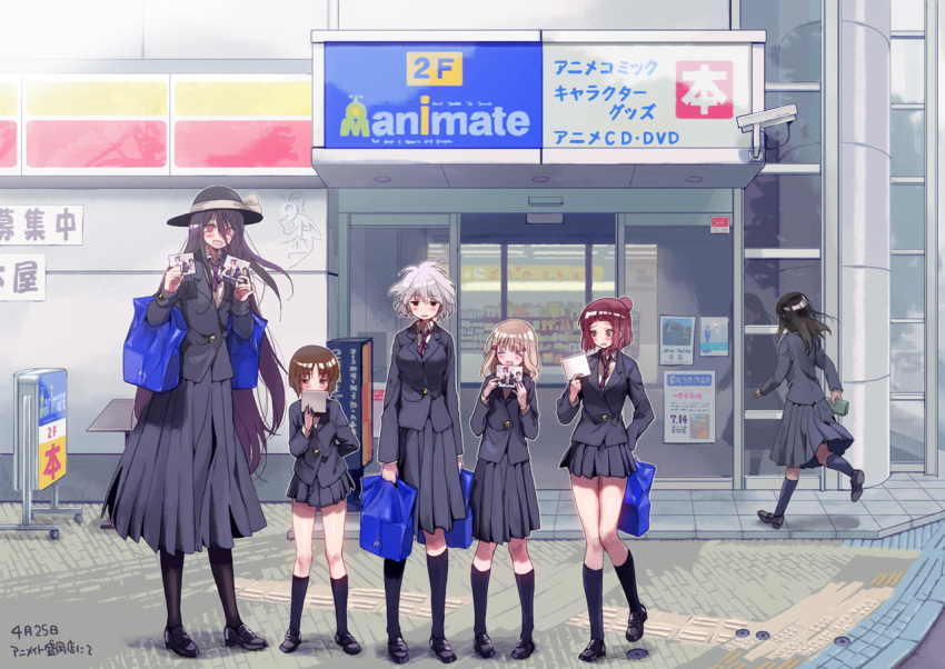 6+girls, aislinn_wishart, anetai_toyone, black_hair, blonde_hair, blush, brown_hair, building