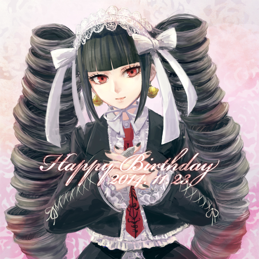 1girl, black_hair, bonnet, celestia_ludenberck, dangan_ronpa, dangan_ronpa_1, drill_hair, gothic_lolita