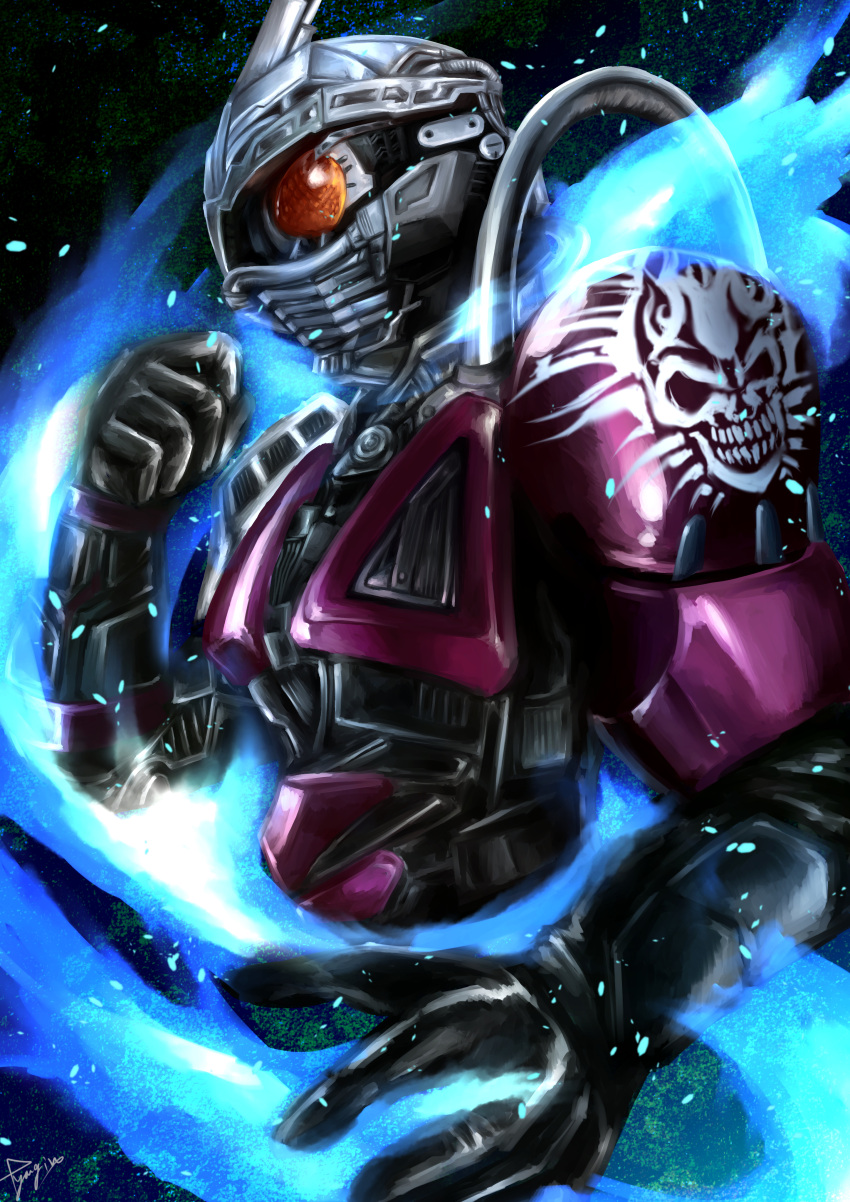1boy, absurdres, armor, bust, clenched_hand, highres, kamen_rider, kamen_rider_drive_(series), male, mashin_chaser, mask, solo