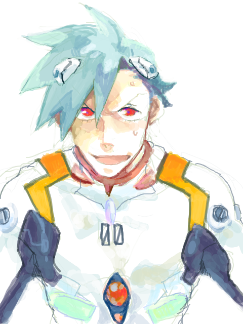 blue_hair, crossover, kamina, neon_genesis_evangelion, plugsuit, red_eyes, suzuki_(artist), tengen_toppa_gurren_lagann