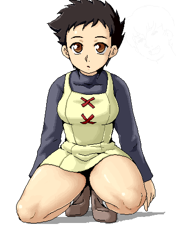 brown_eyes, gakuen_senki_muryou, isu, lowres, mineo_harumi, oekaki, one_knee, shingu:secret_of_the_stellar_wars