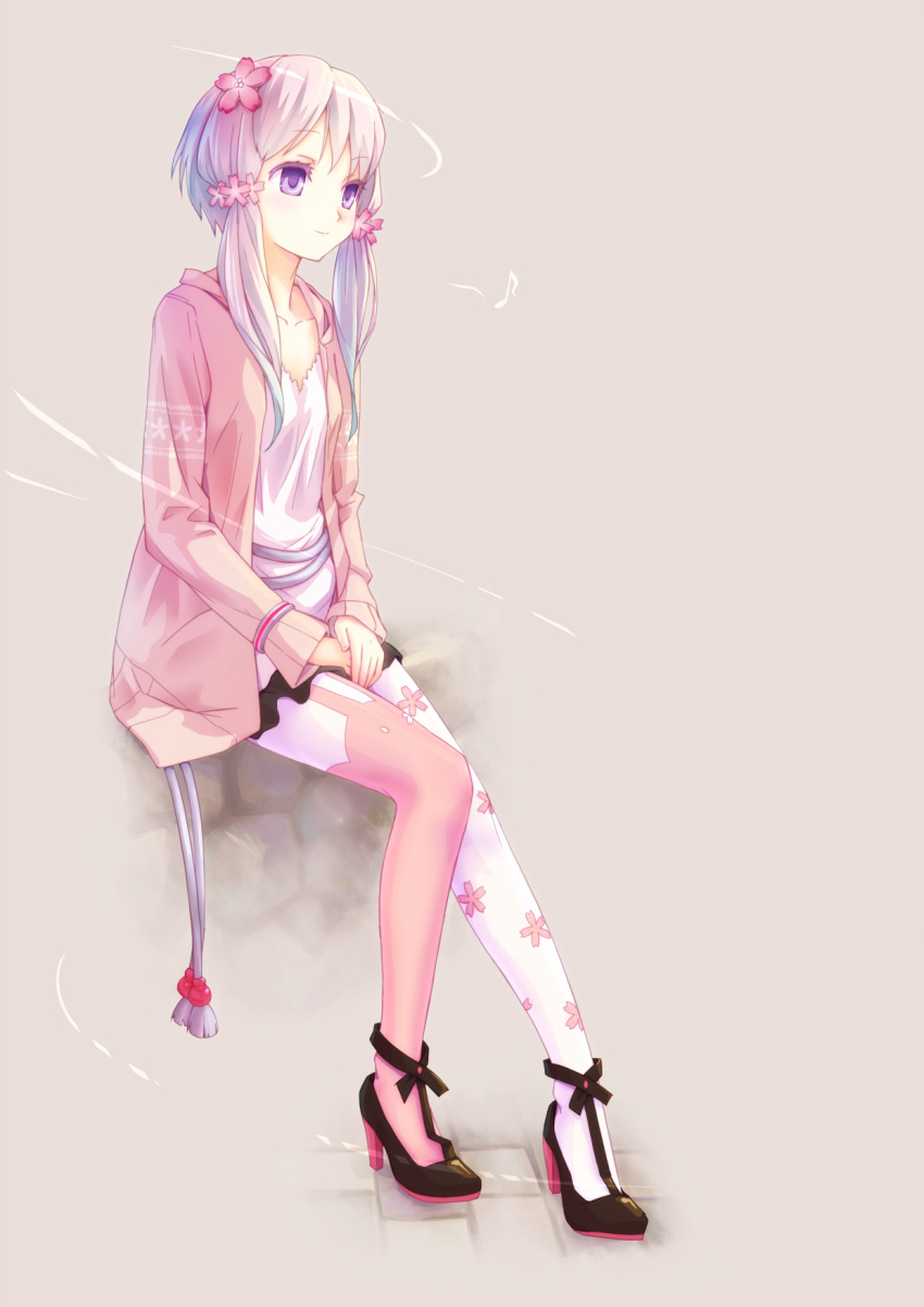 1girl, belt, cardigan, collarbone, flower, flower_(symbol), haiiro, hair_ornament