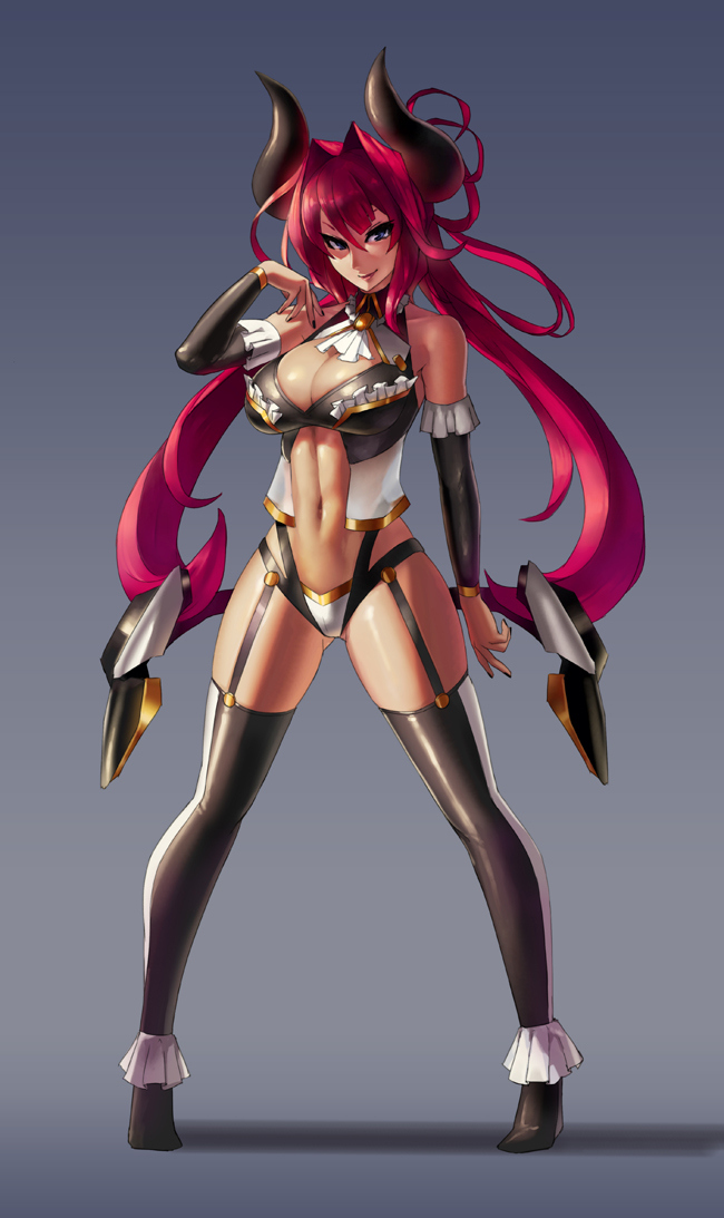 1girl, bare_shoulders, black_legwear, blue_eyes, breasts, detached_sleeves, eu03, garter_straps