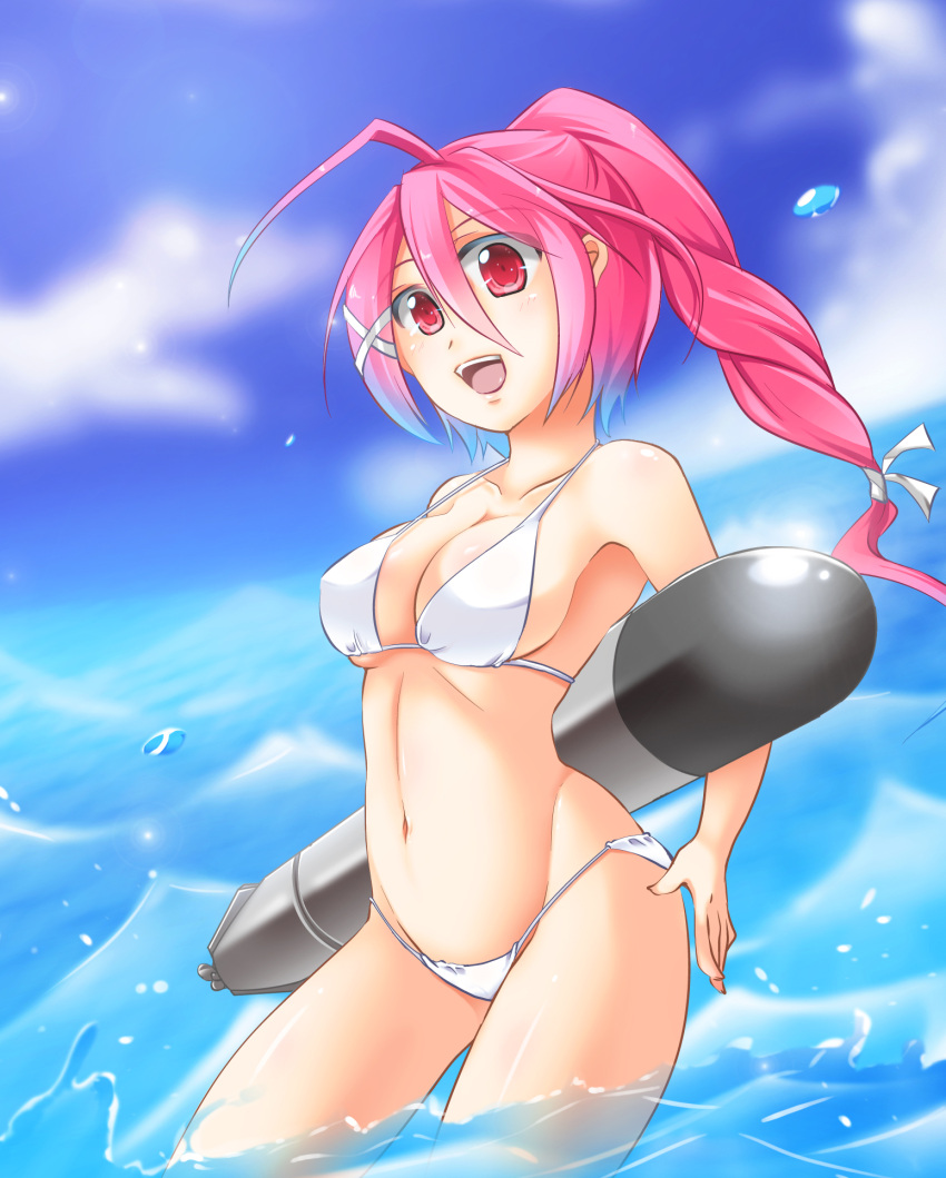 1girl, bikini, highres, i-168_(kantai_collection), kantai_collection, kiritsuki_yuu_koromo, long_hair, ponytail